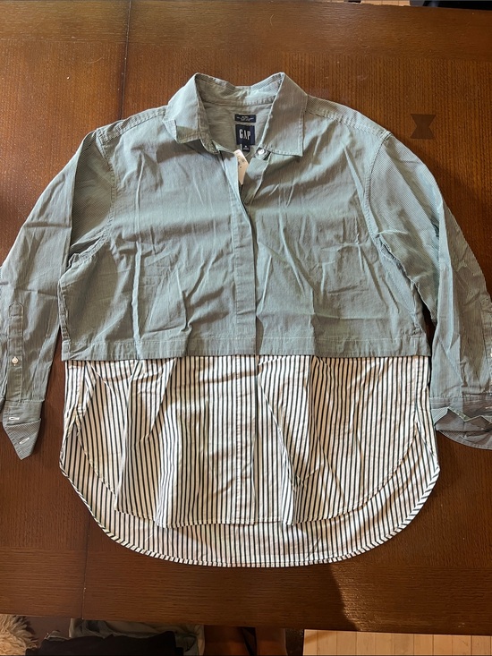 GAP Tops - GAP Two-Tone Green & White Striped Big Shirt in M NWT